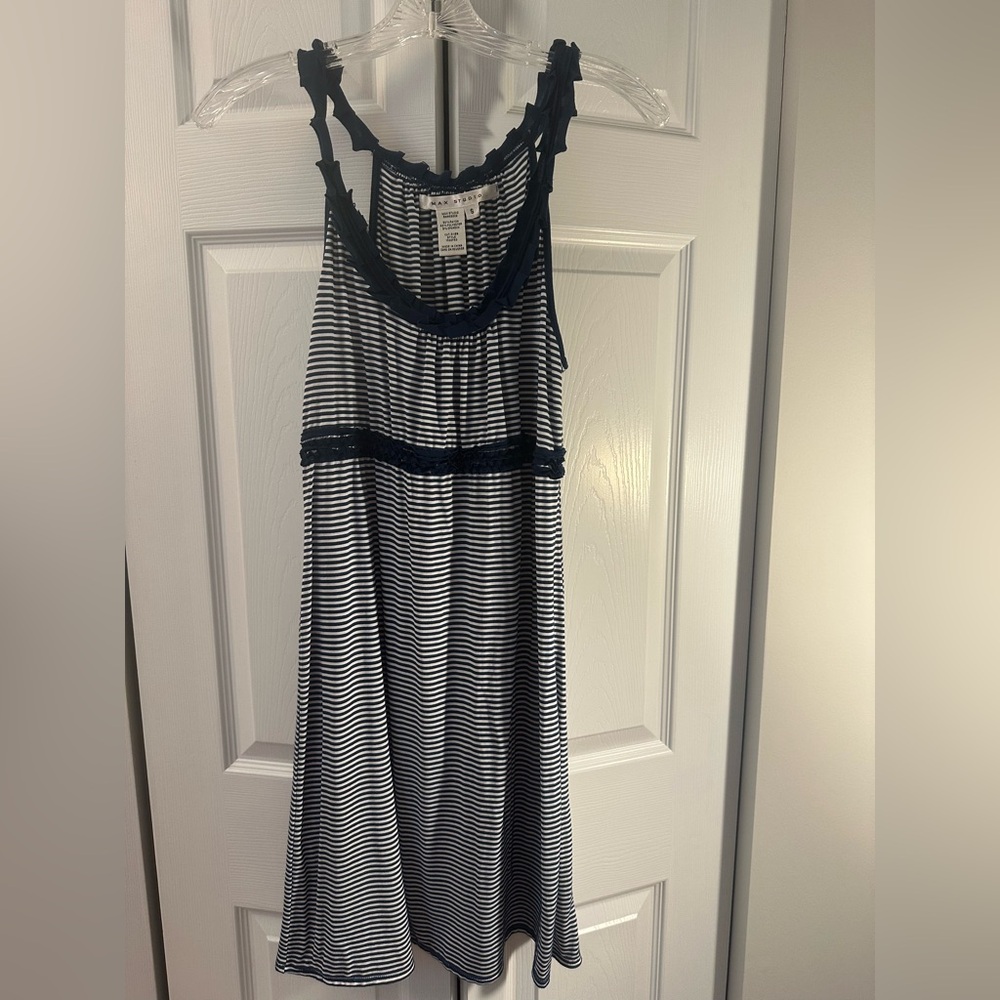 Max Studio Navy & White Striped Sleeveless Dress